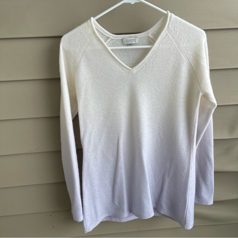 Kinross Womens Cashmere Rolled‎ Edge V neck Ombre Sweater Size S Luxe Layers